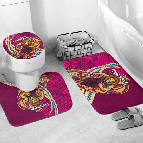 Personalized Brisbane Lions Bathroom Set Polynesian Tribal Lion Mascot With Hibiscus Floral Art