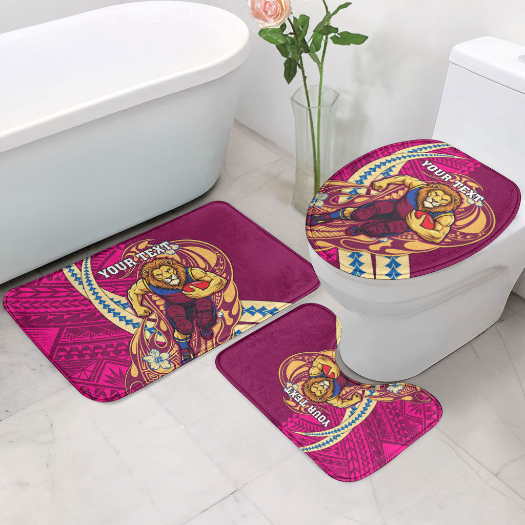 Personalized Brisbane Lions Bathroom Set Polynesian Tribal Lion Mascot With Hibiscus Floral Art