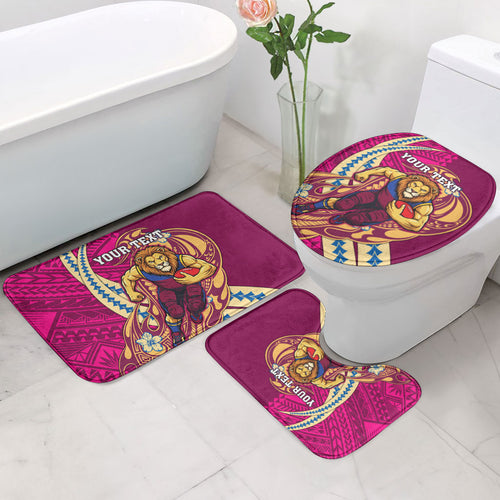 Personalized Brisbane Lions Bathroom Set Polynesian Tribal Lion Mascot With Hibiscus Floral Art