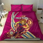 Personalized Brisbane Lions Bedding Set Polynesian Tribal Lion Mascot With Hibiscus Floral Art