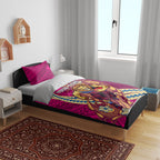 Personalized Brisbane Lions Bedding Set Polynesian Tribal Lion Mascot With Hibiscus Floral Art