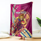 Personalized Brisbane Lions Blanket Polynesian Tribal Lion Mascot With Hibiscus Floral Art