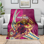 Personalized Brisbane Lions Blanket Polynesian Tribal Lion Mascot With Hibiscus Floral Art