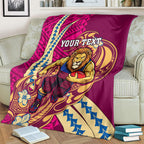 Personalized Brisbane Lions Blanket Polynesian Tribal Lion Mascot With Hibiscus Floral Art