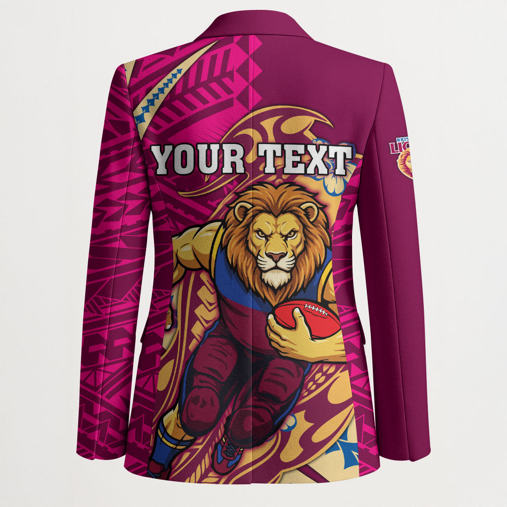 Personalized Brisbane Lions Blazer Polynesian Tribal Lion Mascot With Hibiscus Floral Art