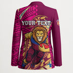 Personalized Brisbane Lions Blazer Polynesian Tribal Lion Mascot With Hibiscus Floral Art