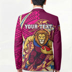 Personalized Brisbane Lions Blazer Polynesian Tribal Lion Mascot With Hibiscus Floral Art