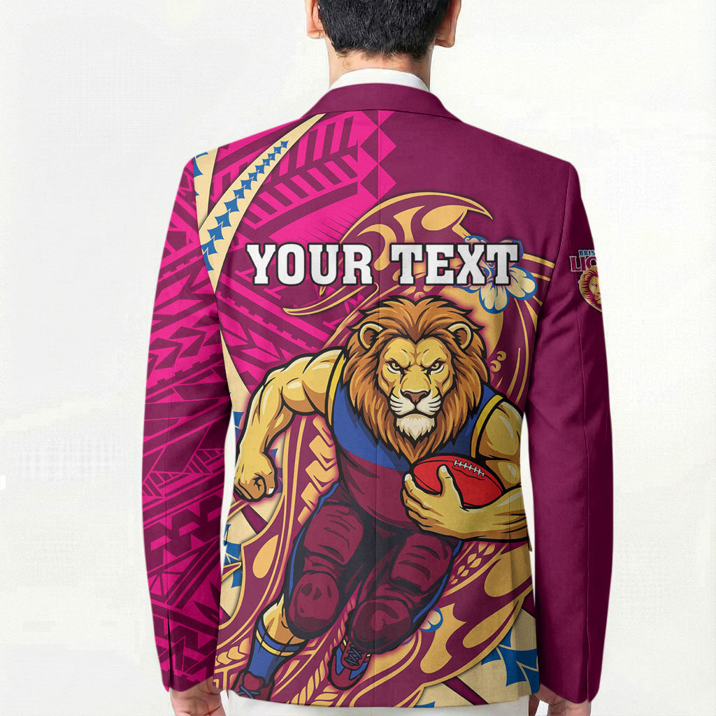 Personalized Brisbane Lions Blazer Polynesian Tribal Lion Mascot With Hibiscus Floral Art