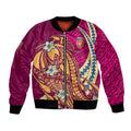 Personalized Brisbane Lions Bomber Jacket Polynesian Tribal Lion Mascot With Hibiscus Floral Art