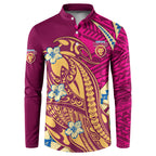 Personalized Brisbane Lions Button Sweatshirt Polynesian Tribal Lion Mascot With Hibiscus Floral Art