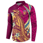 Personalized Brisbane Lions Button Sweatshirt Polynesian Tribal Lion Mascot With Hibiscus Floral Art