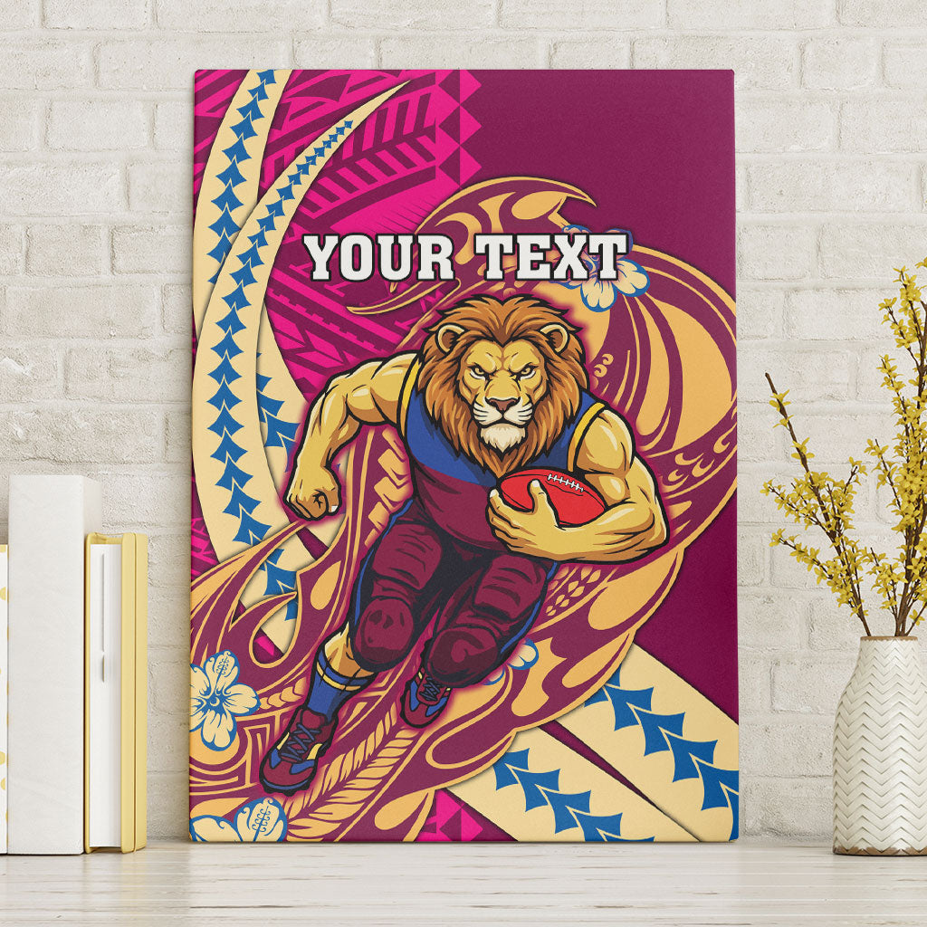 Personalized Brisbane Lions Canvas Wall Art Polynesian Tribal Lion Mascot With Hibiscus Floral Art