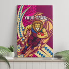 Personalized Brisbane Lions Canvas Wall Art Polynesian Tribal Lion Mascot With Hibiscus Floral Art