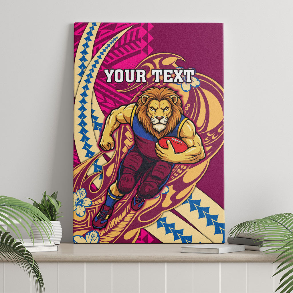 Personalized Brisbane Lions Canvas Wall Art Polynesian Tribal Lion Mascot With Hibiscus Floral Art