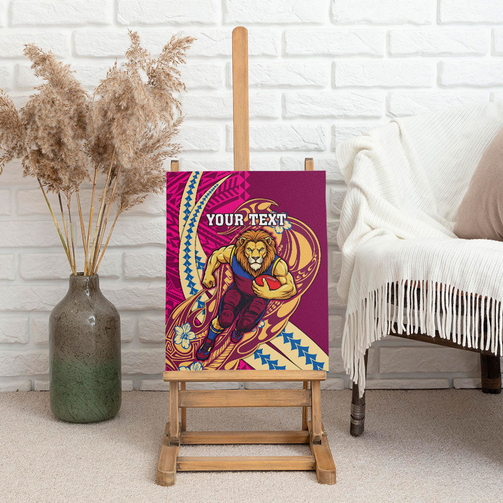 Personalized Brisbane Lions Canvas Wall Art Polynesian Tribal Lion Mascot With Hibiscus Floral Art