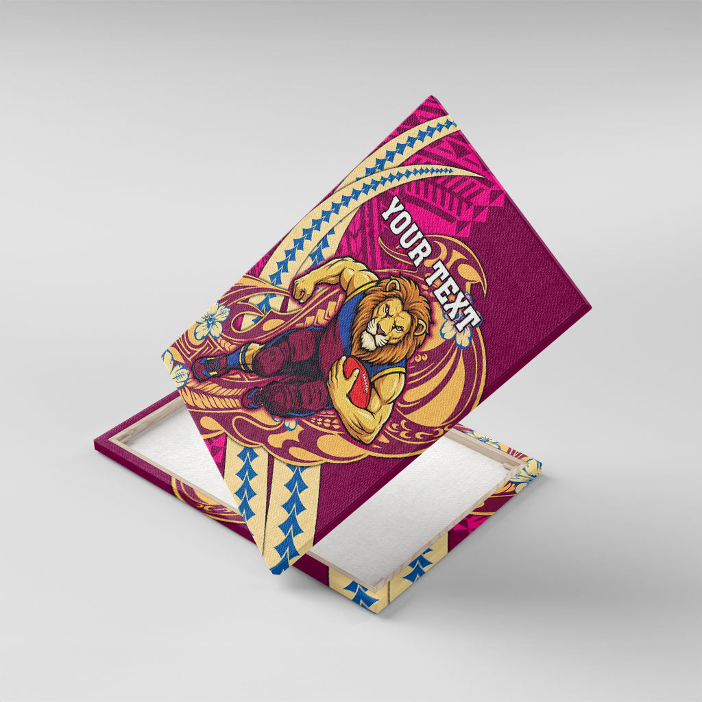 Personalized Brisbane Lions Canvas Wall Art Polynesian Tribal Lion Mascot With Hibiscus Floral Art