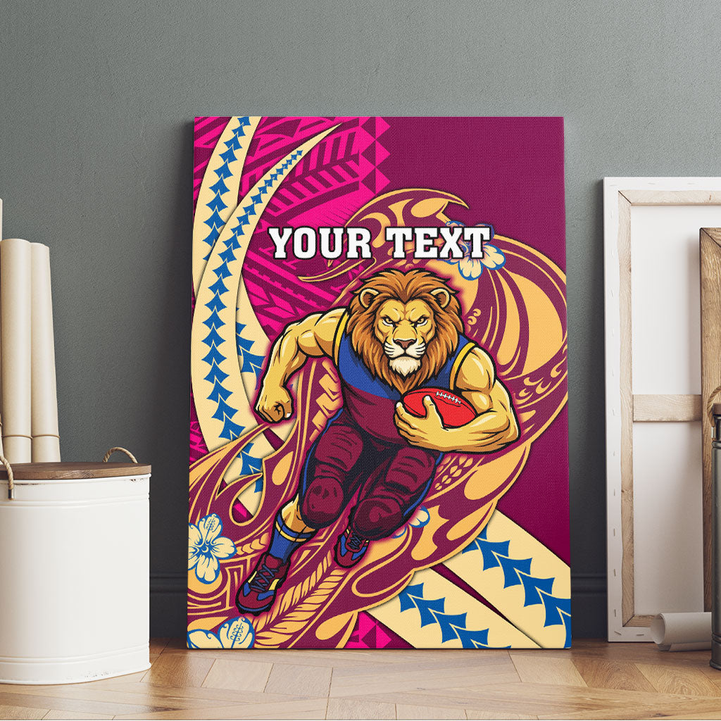 Personalized Brisbane Lions Canvas Wall Art Polynesian Tribal Lion Mascot With Hibiscus Floral Art