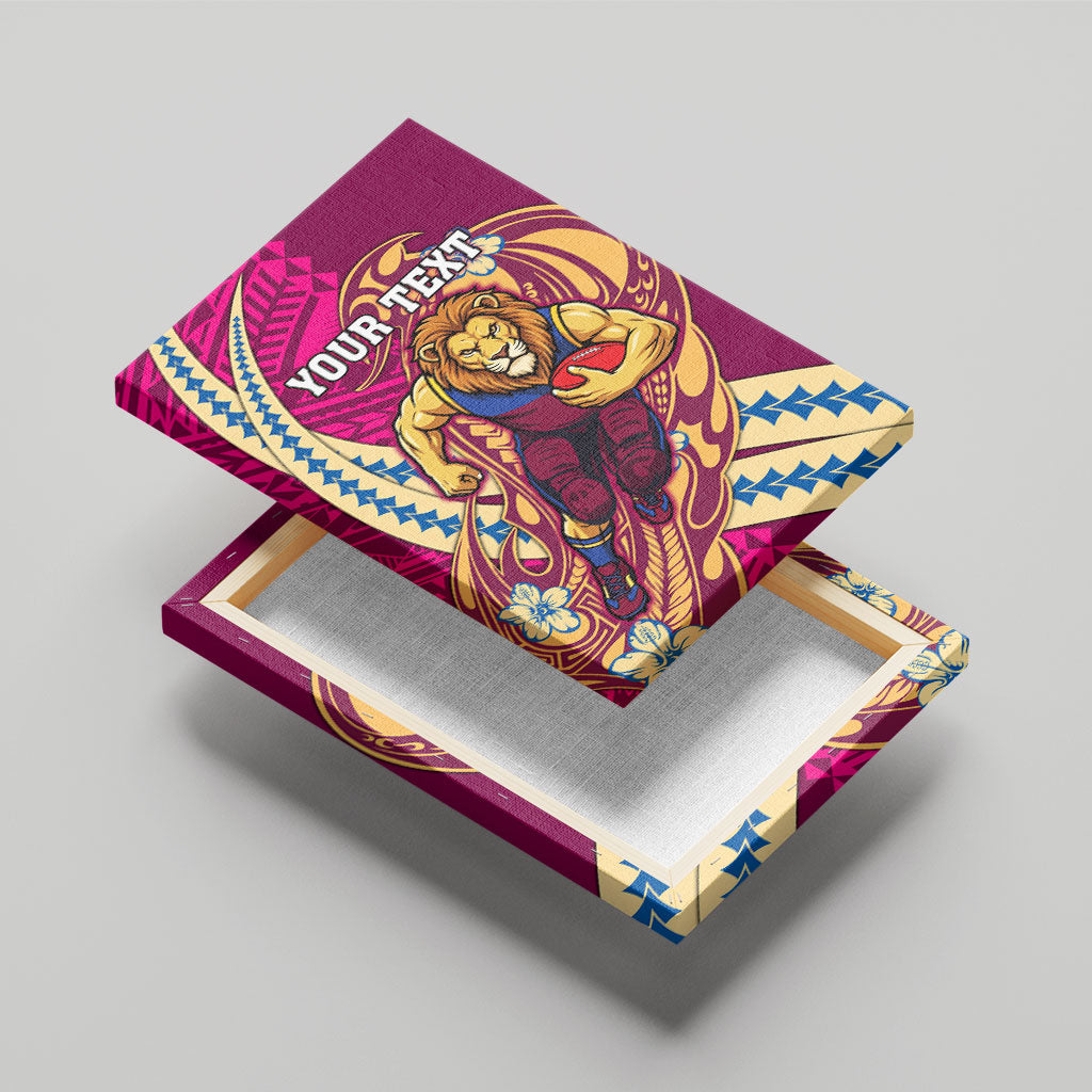 Personalized Brisbane Lions Canvas Wall Art Polynesian Tribal Lion Mascot With Hibiscus Floral Art