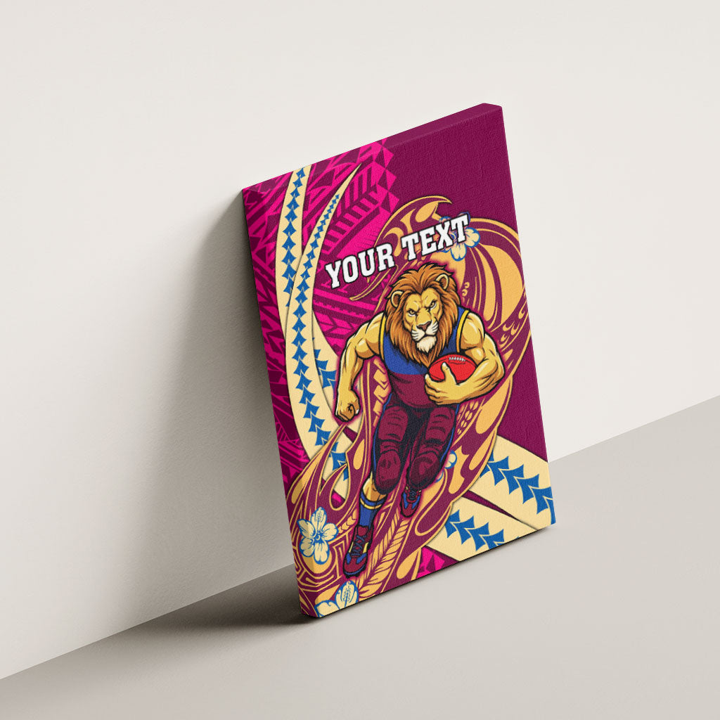 Personalized Brisbane Lions Canvas Wall Art Polynesian Tribal Lion Mascot With Hibiscus Floral Art