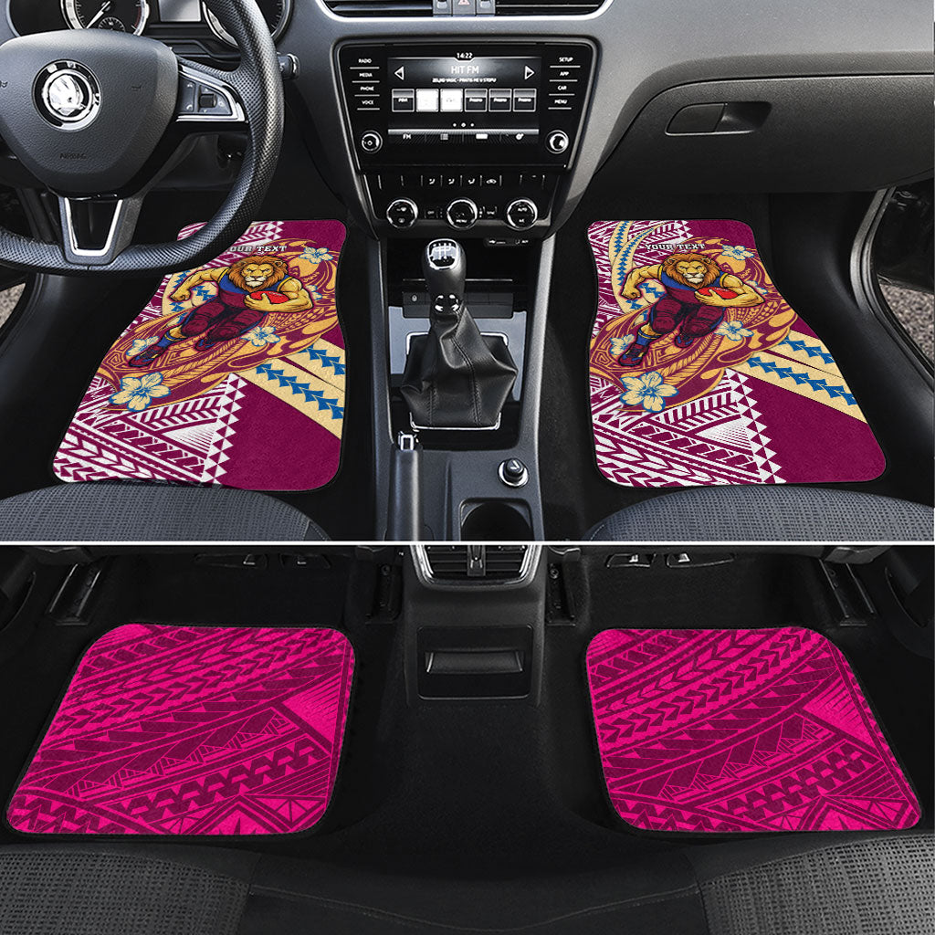 Personalized Brisbane Lions Car Mats Polynesian Tribal Lion Mascot With Hibiscus Floral Art