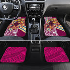 Personalized Brisbane Lions Car Mats Polynesian Tribal Lion Mascot With Hibiscus Floral Art