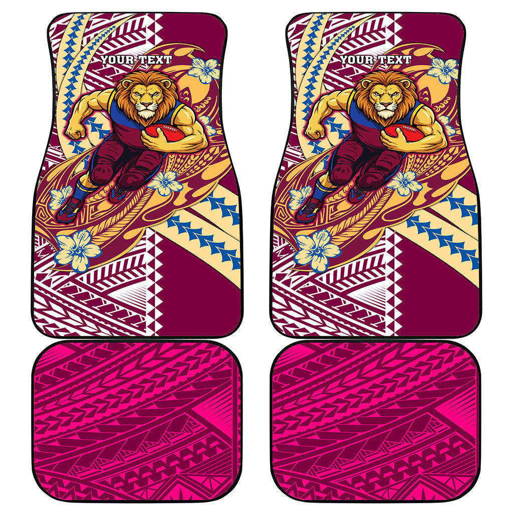 Personalized Brisbane Lions Car Mats Polynesian Tribal Lion Mascot With Hibiscus Floral Art