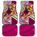 Personalized Brisbane Lions Car Mats Polynesian Tribal Lion Mascot With Hibiscus Floral Art