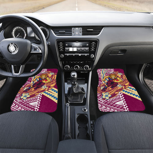 Personalized Brisbane Lions Car Mats Polynesian Tribal Lion Mascot With Hibiscus Floral Art