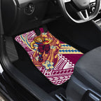 Personalized Brisbane Lions Car Mats Polynesian Tribal Lion Mascot With Hibiscus Floral Art