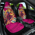Personalized Brisbane Lions Car Seat Cover Polynesian Tribal Lion Mascot With Hibiscus Floral Art