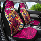 Personalized Brisbane Lions Car Seat Cover Polynesian Tribal Lion Mascot With Hibiscus Floral Art