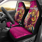 Personalized Brisbane Lions Car Seat Cover Polynesian Tribal Lion Mascot With Hibiscus Floral Art