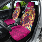 Personalized Brisbane Lions Car Seat Cover Polynesian Tribal Lion Mascot With Hibiscus Floral Art