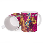 Personalized Brisbane Lions Ceramic Mug Polynesian Tribal Lion Mascot With Hibiscus Floral Art