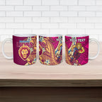 Personalized Brisbane Lions Ceramic Mug Polynesian Tribal Lion Mascot With Hibiscus Floral Art