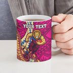 Personalized Brisbane Lions Ceramic Mug Polynesian Tribal Lion Mascot With Hibiscus Floral Art
