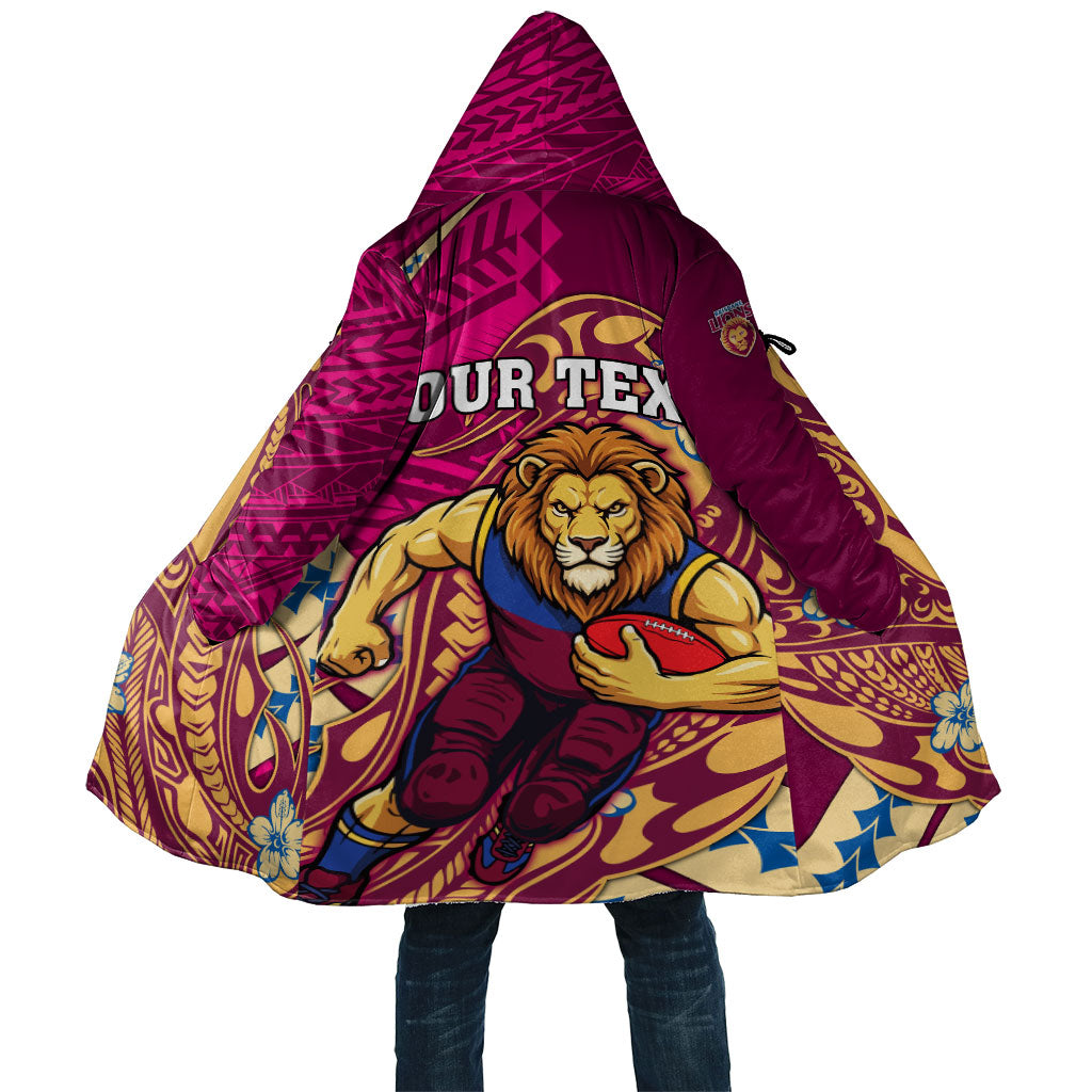 Personalized Brisbane Lions Cloak Polynesian Tribal Lion Mascot With Hibiscus Floral Art