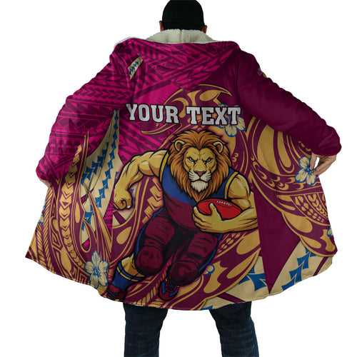 Personalized Brisbane Lions Cloak Polynesian Tribal Lion Mascot With Hibiscus Floral Art