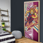 Personalized Brisbane Lions Door Cover Polynesian Tribal Lion Mascot With Hibiscus Floral Art