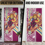 Personalized Brisbane Lions Door Cover Polynesian Tribal Lion Mascot With Hibiscus Floral Art