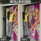 Personalized Brisbane Lions Door Cover Polynesian Tribal Lion Mascot With Hibiscus Floral Art