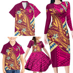 Personalized Brisbane Lions Family Matching Long Sleeve Bodycon Dress and Hawaiian Shirt Polynesian Tribal Lion Mascot With Hibiscus Floral Art