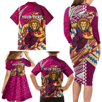 Personalized Brisbane Lions Family Matching Long Sleeve Bodycon Dress and Hawaiian Shirt Polynesian Tribal Lion Mascot With Hibiscus Floral Art