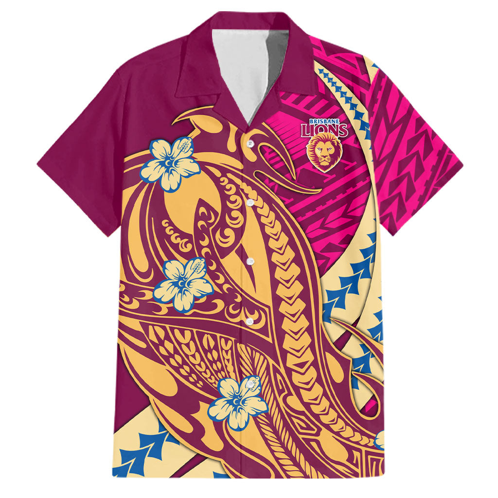 Personalized Brisbane Lions Family Matching Long Sleeve Bodycon Dress and Hawaiian Shirt Polynesian Tribal Lion Mascot With Hibiscus Floral Art