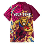Personalized Brisbane Lions Family Matching Off The Shoulder Long Sleeve Dress and Hawaiian Shirt Polynesian Tribal Lion Mascot With Hibiscus Floral Art