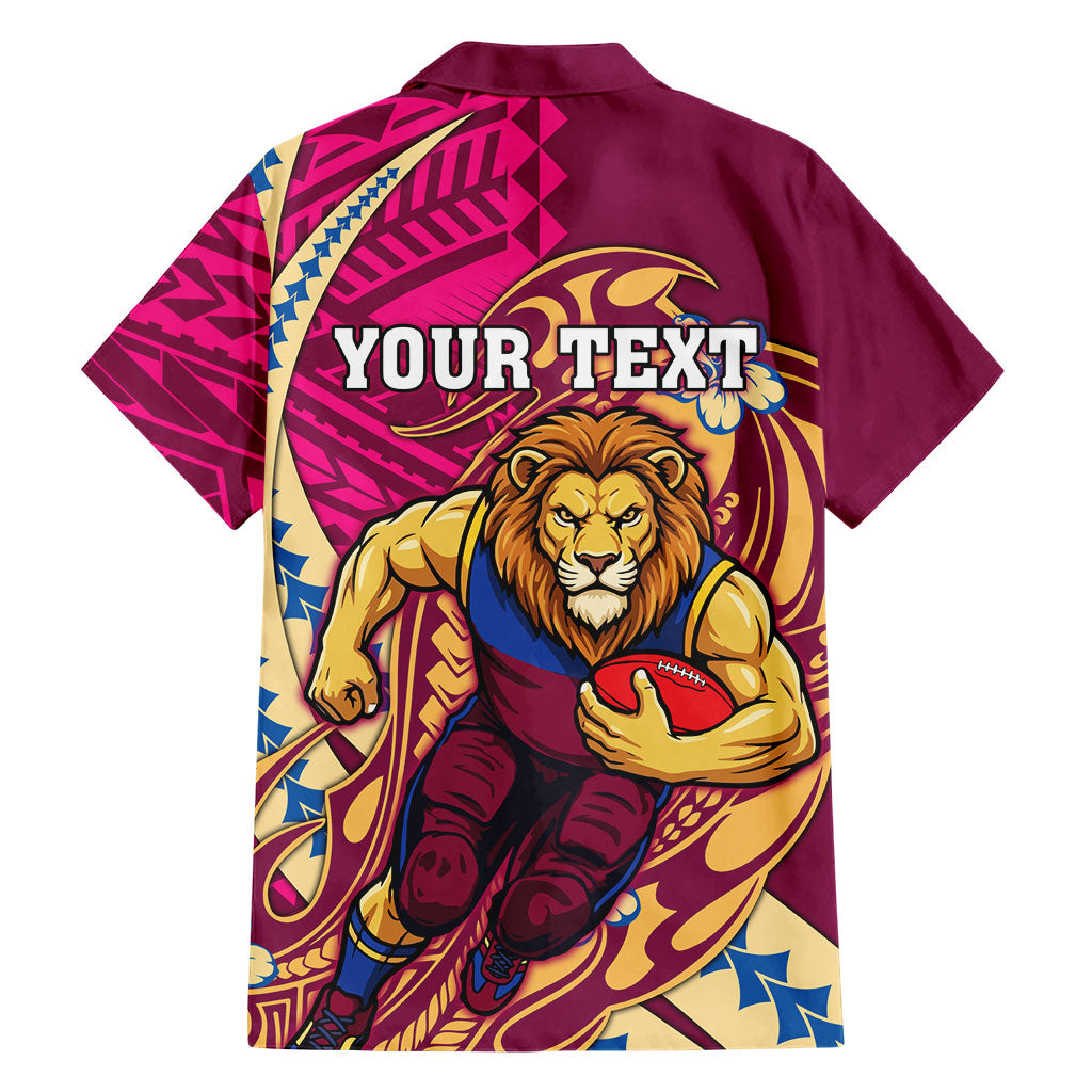 Personalized Brisbane Lions Family Matching Short Sleeve Bodycon Dress and Hawaiian Shirt Polynesian Tribal Lion Mascot With Hibiscus Floral Art