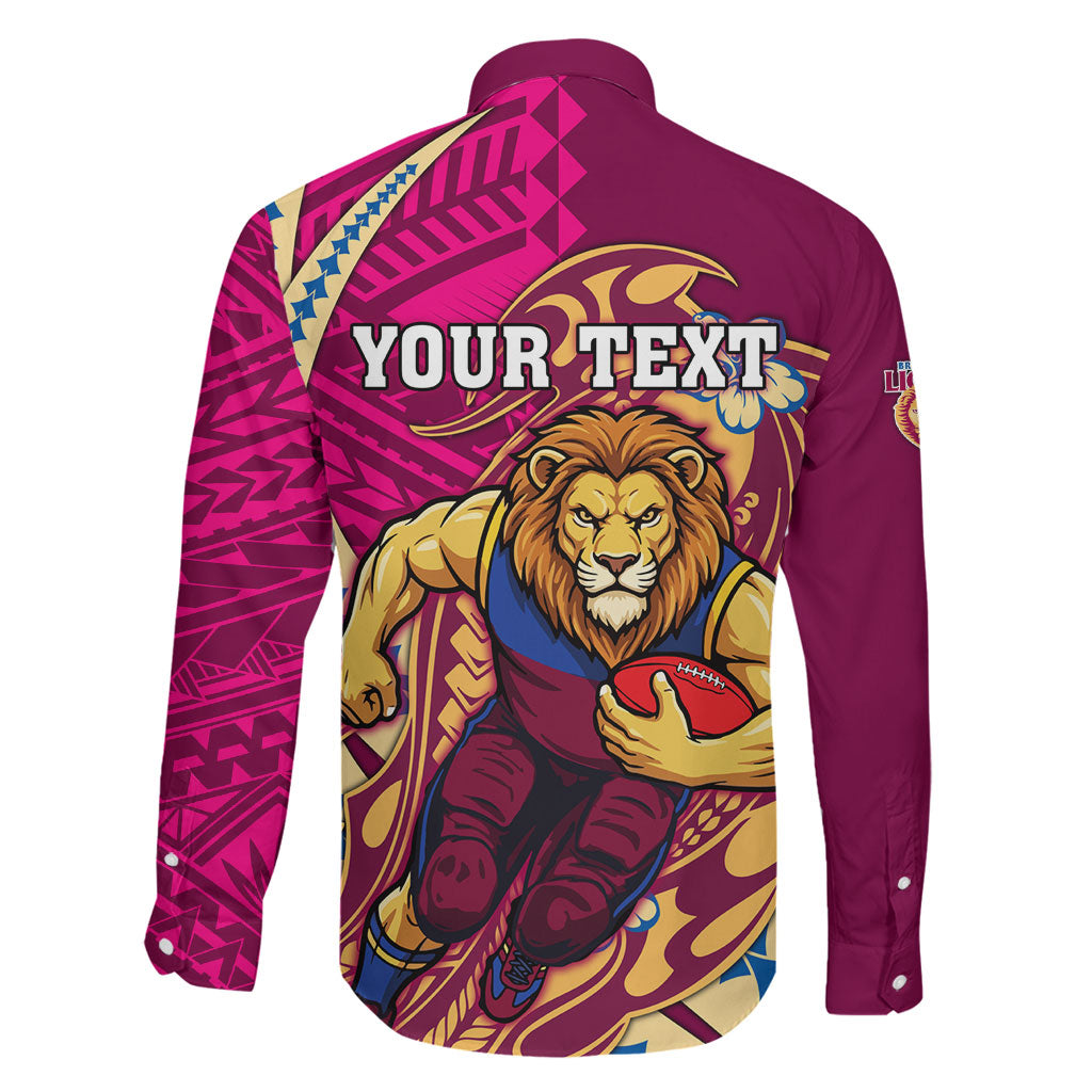 Personalized Brisbane Lions Family Matching Short Sleeve Bodycon Dress and Hawaiian Shirt Polynesian Tribal Lion Mascot With Hibiscus Floral Art