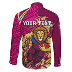 Personalized Brisbane Lions Family Matching Short Sleeve Bodycon Dress and Hawaiian Shirt Polynesian Tribal Lion Mascot With Hibiscus Floral Art