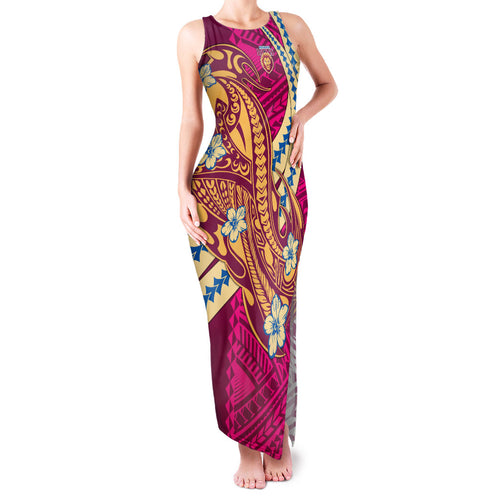 Personalized Brisbane Lions Family Matching Tank Maxi Dress and Hawaiian Shirt Polynesian Tribal Lion Mascot With Hibiscus Floral Art
