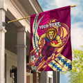 Personalized Brisbane Lions Garden Flag Polynesian Tribal Lion Mascot With Hibiscus Floral Art